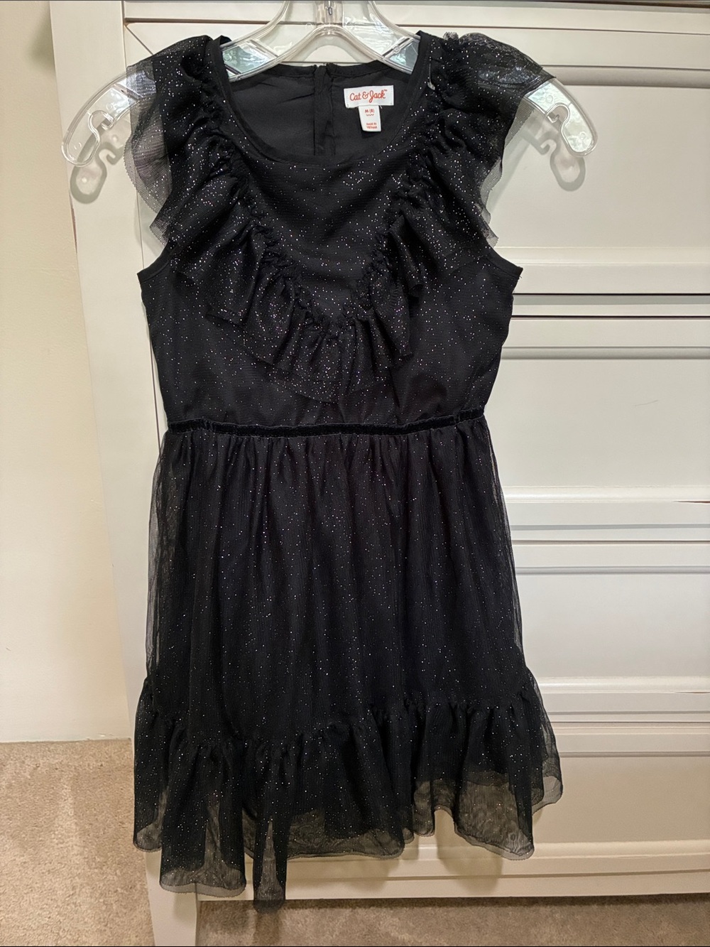 Cat & Jack Black Girls Glitter Ruffle Tulle Party Dress Size M (8)